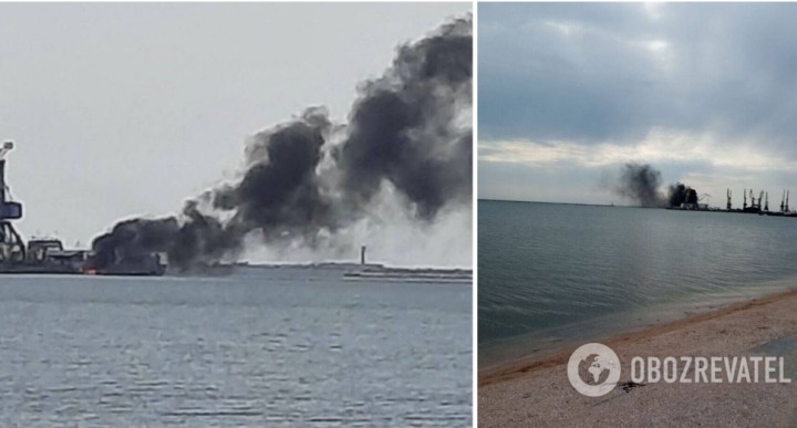 В окупованому Бердянську прогримів вибух у порту, у небо піднявся стовп диму. Фото
